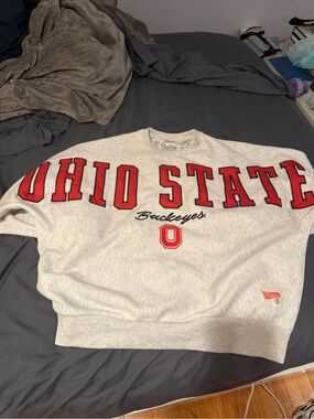 Pressbox Crewneck Sweatshirt in Light Gray with Red Lettering